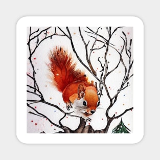 Winter Squirrel in Watercolor Magnet