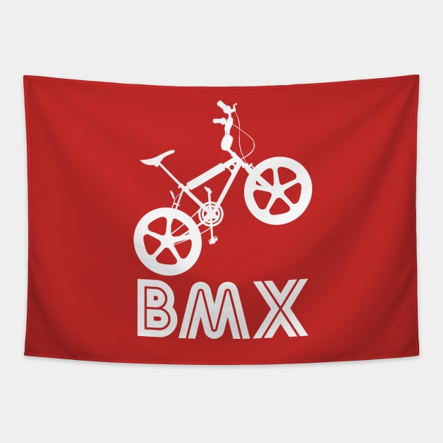 BMX Silhouette (White) Tapestry by Paulychilds