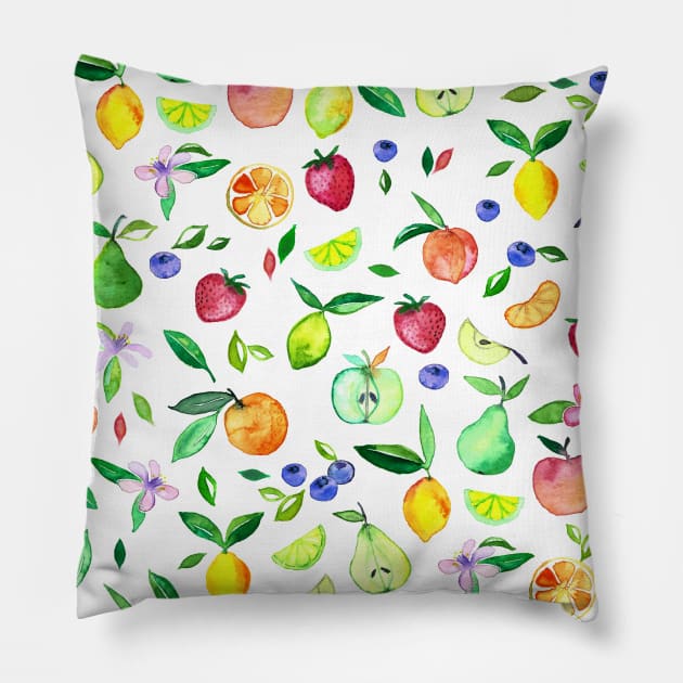 Fresh Fruit - a watercolor pattern Pillow by micklyn