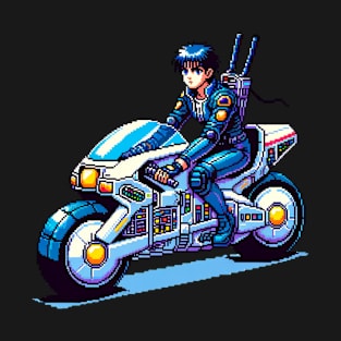 futuristic anime girl in bike pixel art T-Shirt