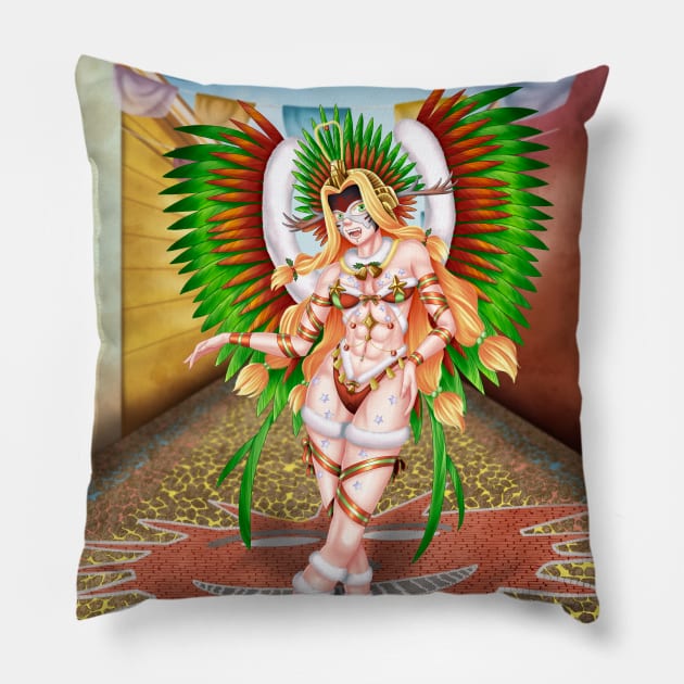 Christmas Quetzalcoatl Rudos Mask Background Pillow by Antonydraws
