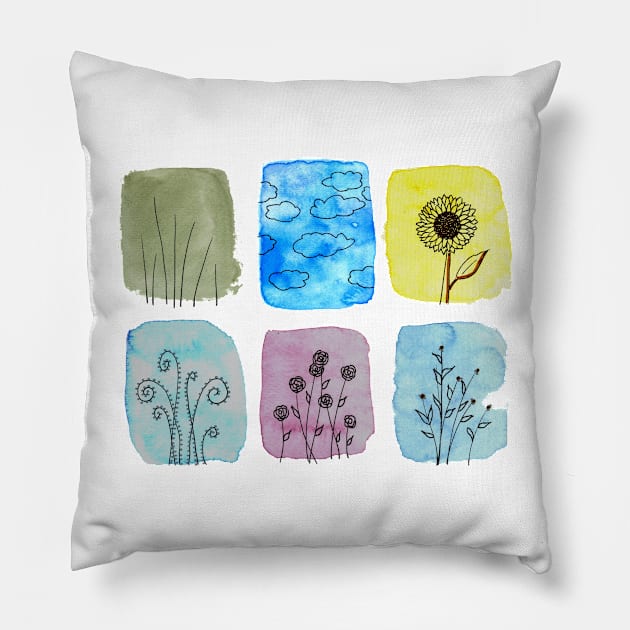 watercolor flower and sky Pillow by Annka47