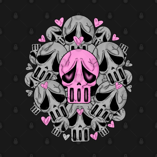 Sometimes Love Hurts - Sad Vibes Broken Hearts Club. Black Pink Skulls with Hearts. by LinoLuno
