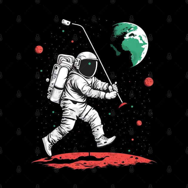 Astronaut playing golf in space by Bakr