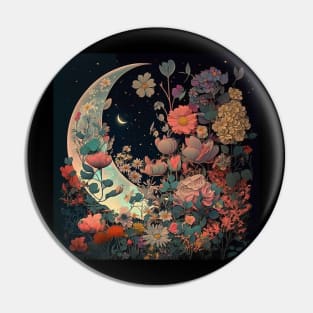 Flowers Witchy Floral Moon Trippy Colorful Witchy 13 Pin