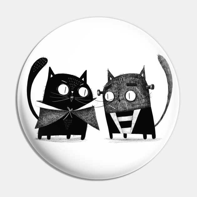 Cat Dracula and Frankencat Pin by Gummy Illustrations