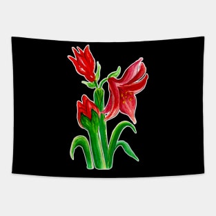 Christmas Amaryllis Flower Watercolor Tapestry