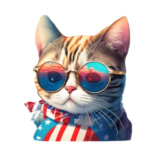 Cool American Patriotic Cat T-Shirt