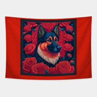 Dogs, shepherd dog and flowers, dog, style vector (Black  version #2 shepherd dog) Tapestry