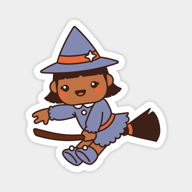 Cute Kawaii Witch Kid Flying on a Broomstick Magnet by SLAG_Creative