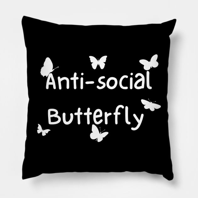 Anti- social Butterfly (in white) Pillow by Lunarix Designs