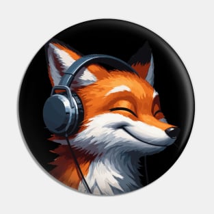 Smiling musical fox wearing headphones Pin