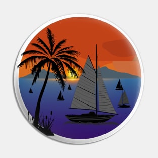 Sailboats and Sunset Pin