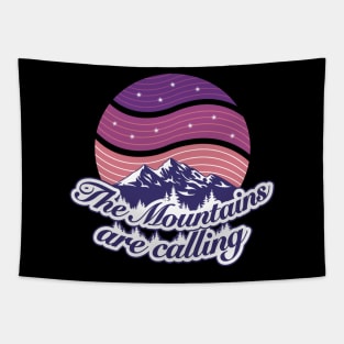 The mountains are calling vintage graphic font & purple twilight starry night sky Tapestry