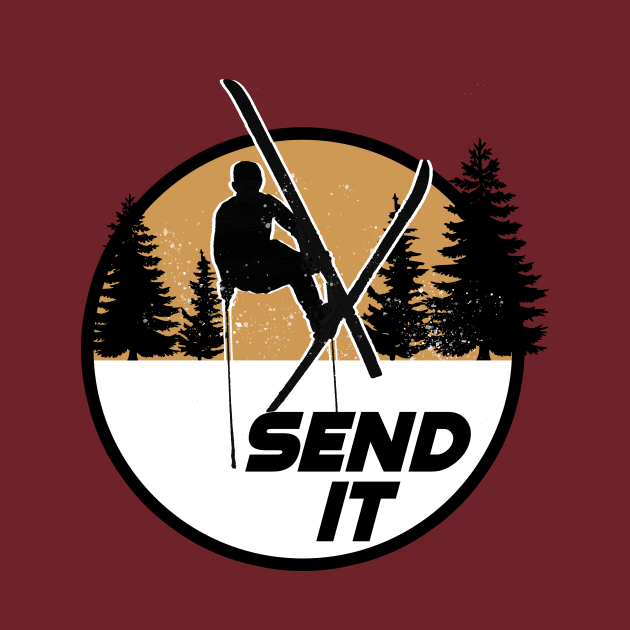 Send it skiing ski jump mountains 80's sports by Captain-Jackson