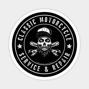 Classic Motorcycle Service & Repair Hipster Skull Magnet