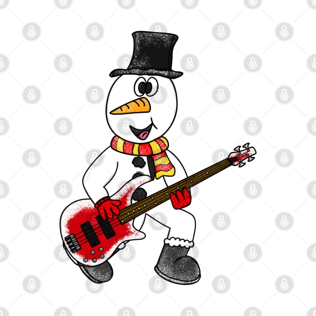 Christmas Bassist Snowman Playing Bass Guitar Xmas 2022 by doodlerob
