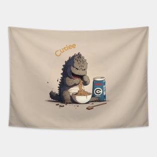 Cutie Godzilla eats snack Tapestry