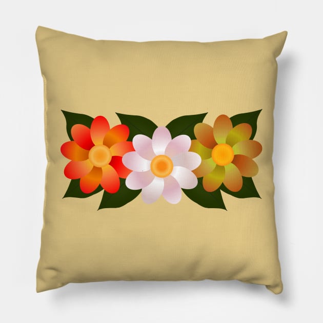 Flower Trio: Orange, White, Amber Pillow by RawSunArt