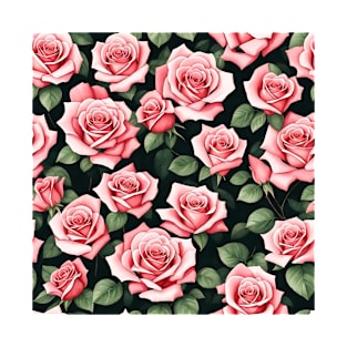 Floral Pink Pattern Roses, T-Shirt