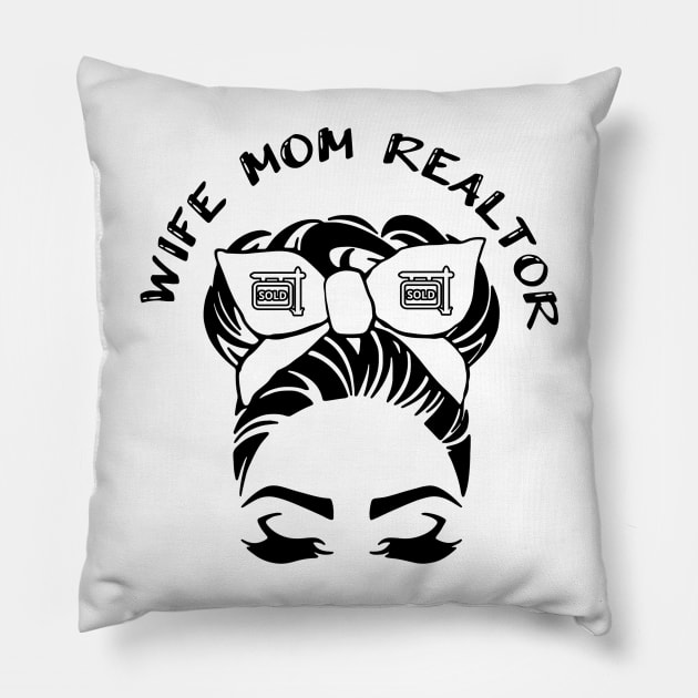 Wife Mom Realtor Messy Bun Graphic Design Pillow by AdrianaHolmesArt