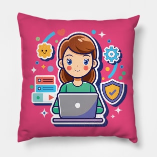 Cute Software Developer Girl Pillow