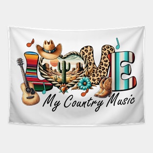 Love my country music guitar western Retro Country Music Heartbeat Western Cowboy Cowgirl Gift Tapestry