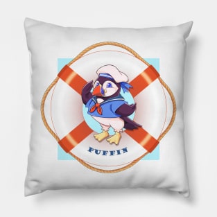 Puffin Sailor (Background & Text) Pillow