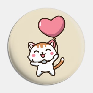 Cute Cat Holding Heart Shaped balloon Pin