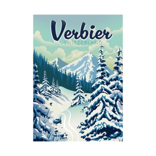 Verbier Switzerland Skiing travel poster T-Shirt