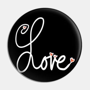 Cursive Written Word Love with Red Hearts Pin