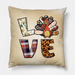 Love Turkey Thanksgiving Pattern Pillow