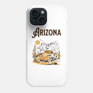 Arizona | Vintage Line Art Of Old Truck & Desert Cactus Phone Case