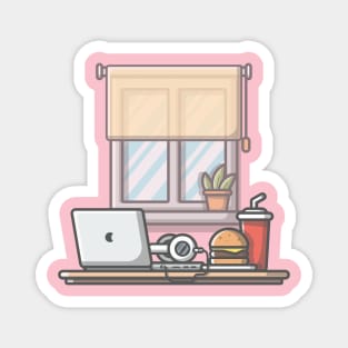 Laptop with breakfast cartoon Magnet