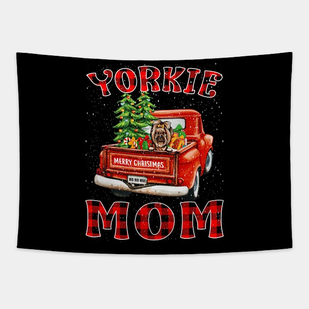 Christmas Yorkie Mom Santa Hat Truck Tree Plaid Dog Mom Christmas Tapestry by intelus