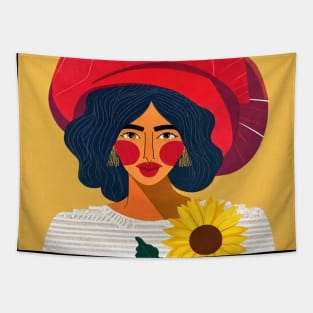 Contemplative Sunflower Muse Tapestry