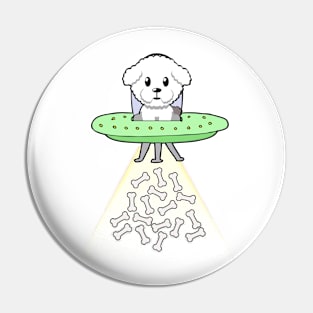 Funny furry dog is flying a ufo Pin