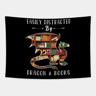 Easily Distracted By Dragon And Books - dragon and book lover Tapestry