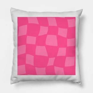 Abstract Warped Checker Board - Hot Pink Pillow