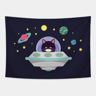 Grumpy UFO Space Invader Cat Tapestry