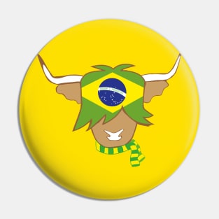 Highland cow brazilian flag football supporter Pin