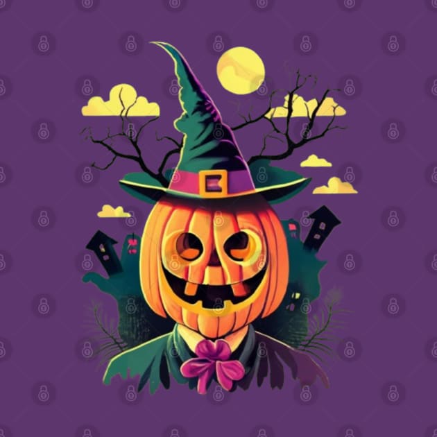 Pumpkin man with a green witch hat by JK Digital