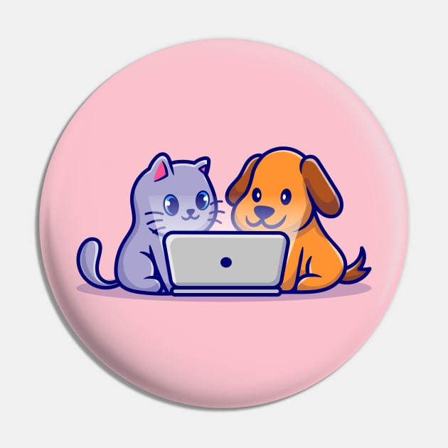 Cute Dog And Cute Cat Watching Together On Laptop Cartoon Pin by Catalyst Labs