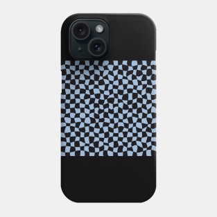 Warped Checkerboard, Black and Light Blue Phone Case