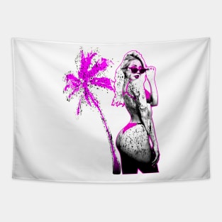 Pink Retro Palm Tree Graphic Tee Girl Women Bae Watch Tapestry