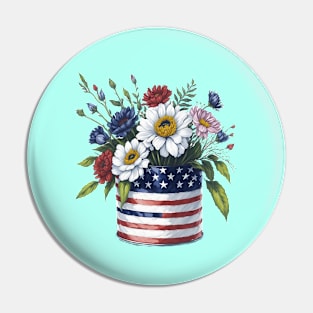 Vivid Summer Flower in USA Flag Tin Can Pin