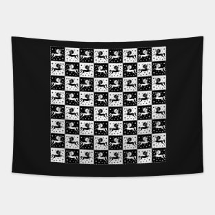 Vintage Retro Pretty Star Unicorn Checkerboard Fantasy Black and White Pattern Tapestry