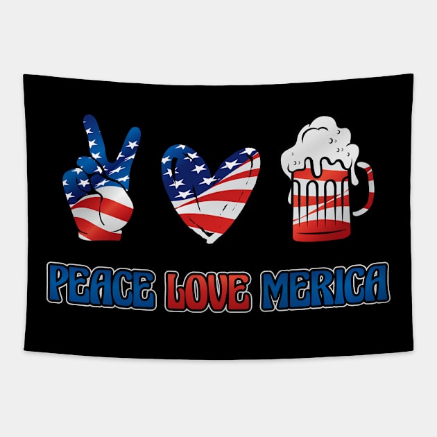 Peace Love Merica 4th of July American Flag Tapestry by aneisha