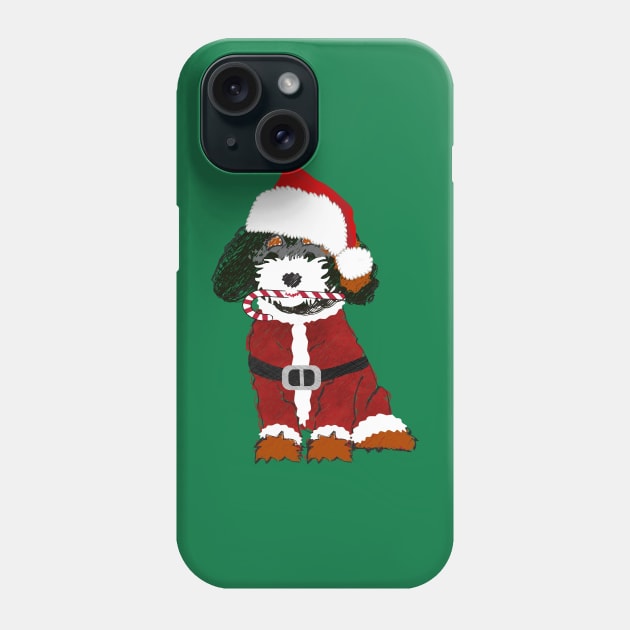Cute Cartoon Bernedoodle Santa Dog Phone Case by EMR_Designs