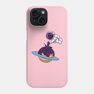 Cute Astronaut Pouring Space On Planet Cartoon Phone Case